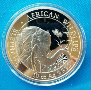 2018 10 Oz Fine Silver.  999 African Wildlife Elephant Coin Bu