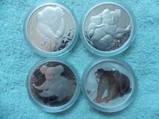 2007 - 2008 - 2009 - 2010 Australian Silver Koala Bu (set Of Four 1 Oz Coins)