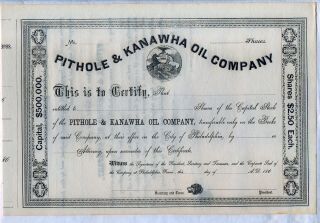 Pithole & Kanawha Oil Company Stock Certificate Philadelphia Pennsylvania Gas