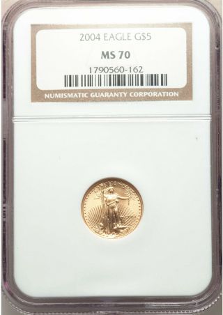 2004 1/10 Oz Gold American Eagle Ngc Ms 70 Top Grade Perfect Pretty Old Label