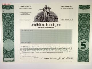 Va.  Smithfield Foods,  Inc. ,  2001 Specimen Stock Certificate,  Xf Abnc