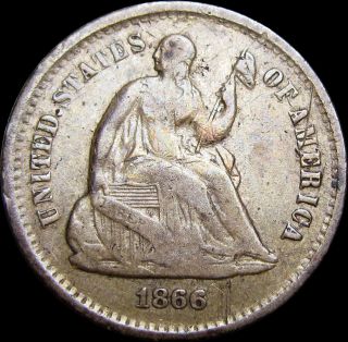 1866 - S Seated Liberty Half Dime Silver - - - - Type Coin Detail - - - - S585