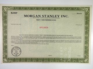 Morgan Stanley Inc. ,  1984 Preferred Stock Specimen Certificate,  Xf Abnc - Green