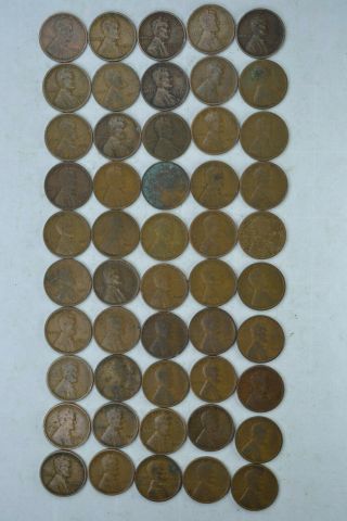 Roll Of 50 Circulated 1920 P Lincoln Wheat Cents