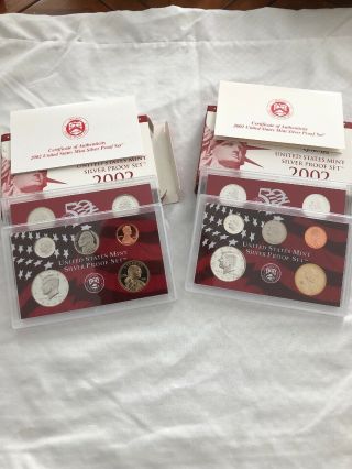 2002 Us Silver 10 Coin Proof Set Silver Quarters Kennedy Coa’s