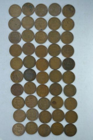 Roll of 50 circulated 1917 P Lincoln Wheat Cents 2