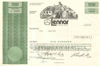 Lennar Corporation Homebuilder Stock Certificate