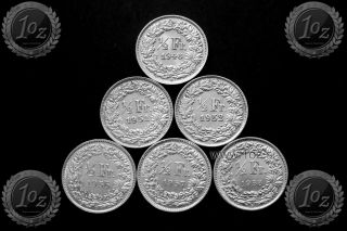 Switzerland 6x 1/2 Franc: 1948,  1951,  1952,  1956,  1957,  1958 Silver Coins Xf