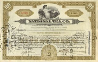 National Tea Company 1930s Chicago Illinois Stock Certificate Share