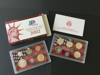 2002 Us Silver 10 Coin Proof Set Ogp - 90 Silver Quarters Kennedy