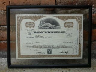 Playboy Issued Stock Certificate One Share Willy Rey Two - Sided Glass Frame 1975