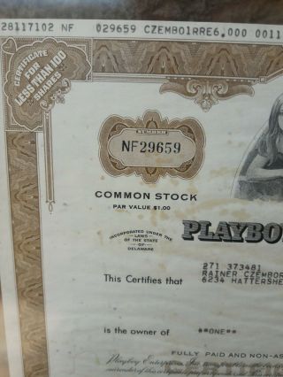 Playboy Issued Stock Certificate One Share Willy Rey Two - Sided Glass Frame 1975 4