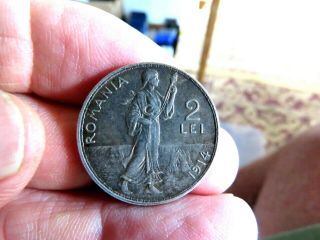 1914 Romania Silver 2 Lei Coin