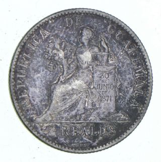 Roughly Size Of Quarter 1898 - Guatemala - 2 Reales - World Silver Coin 486