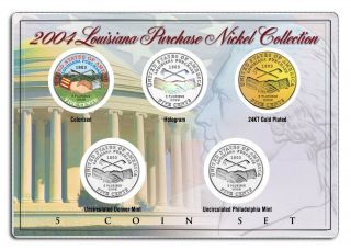 2004 Louisiana Purchase Nickel Westward Journey 5 - Coin Complete Set With Display