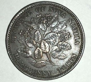 1856 Province Of Nova Scotia Half Penny Token Ef45