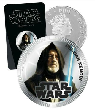 2011 Niue $1 Star Wars - Obi - Wan Kenobi Silver Plated Coin In Card -