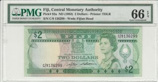 Fiji 2 Dollars 1983 P - 82a Pmg Gem Unc 66 Epq