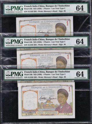 French Indochina 1 Piastre 1953 Uncirculated Pmg 64 Pick54b Seri Number