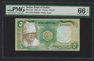 1983 Sudan 5 Pounds,  P - 26,  Pmg 66 Epq Gem Unc,  Very Rare In