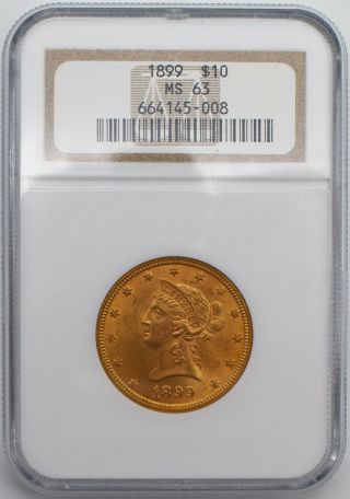 1899 $10 Liberty Head Gold Eagle Us Coin Ngc Ms 63 - M