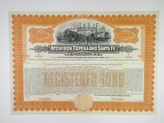 Ks.  Atchison,  Topeka & Santa Fe Railway Co 1905 $10.  000 Reg 4 Specimen Bond