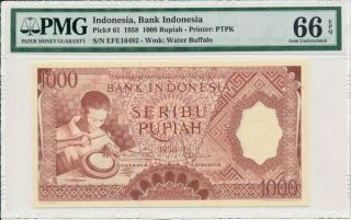 Bank Indonesia Indonesia 1000 Rupiah 1958 Pmg 66epq