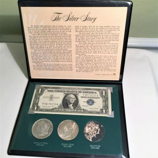 The Silver Story.  Morgan And Peace Dollars,  Silver Certificate,  Silver Nuggets