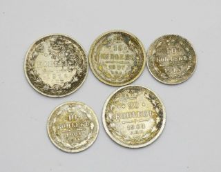 Russian Imperial Silver Coins 10,  15 & 20 Kopek.  Nikolas Ii Time 1895 - 1917