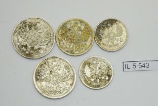 Russian Imperial Silver coins 10,  15 & 20 kopek.  Nikolas II time 1895 - 1917 2