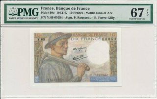 Banque De France France 10 Francs 1944 Pmg 67epq
