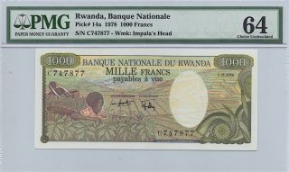 Rwanda 1978 1000 Francs Note,  P14a,  Pmg Choice Uncirculated 64