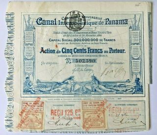 Vtg 1880 Panama Canal Interoceanique De Panama Stock Certificate F.  De Lesseps