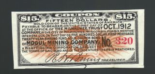 $15 Gold Coin 1912 Mogul Mining Co Usa Wva Wi Gold Bond Old Paper Money Coupon