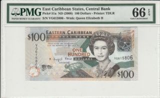 East Caribbean States 100 Dollars 2008 P - 51a Pmg Gem Unc 66 Epq