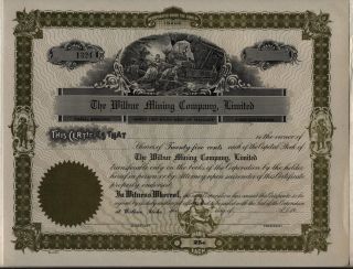 Wilbur Mining Company,  Limited Stock Certificate Wallace,  Idaho