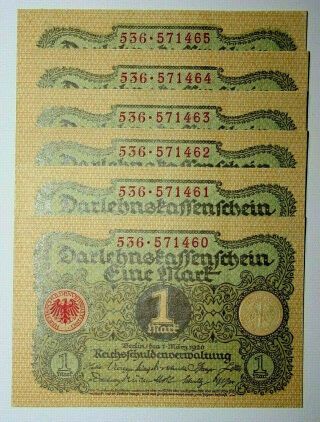 1920 Germany - Weimar Republic 6 Consecutive 1 Mark Notes - Unc - 571460 - 65