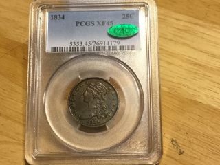 1834 Capped Bust Quarter Pcgs Xf 45 Cac Coin Beatiful