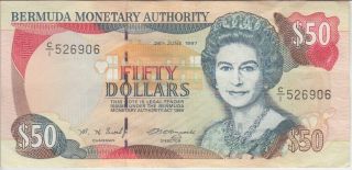 Bermuda Banknote P48 50 Dollars 1997,  Pfx C/1,  Qe Ii,  Vf