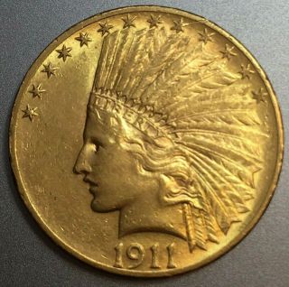1911 $10 Indian Gold Coin Philadelphia Usa Low Mintage Luster