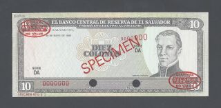 El Salvador 10 Colones 20 - 5 - 1995 P144s Specimen Tdlr N001 Aunc - Unc