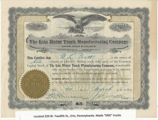 Stk - The Erie Motor Truck Manufacturing Co.  1920 Erie,  Pa Made " Erie " Tricks