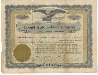 Stk - Comet Automobile Co.  1919 Decatur,  Il See Images 6 - 8 For Great Information