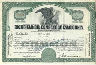 Delaware 1930,  Richfield Oil Company Of California Stock Certificate