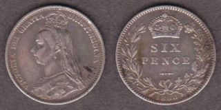 1888 Great Britain Victoria Silver Sixpence - - - Fsbi