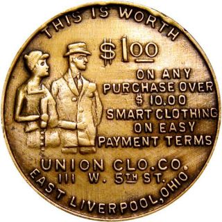 Pre 1933 East Liverpool York Good For Token Union Clothing $1 Swastika