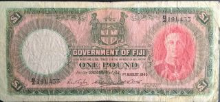 British Fiji 1 Pound 1949 P 40 King George Kgvi Oceania