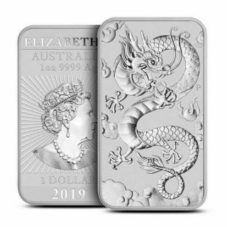 10 - 2019 - 1 Oz.  999 Fine Silver Bars - Australia Dragon Bar Coin - Uncirculated