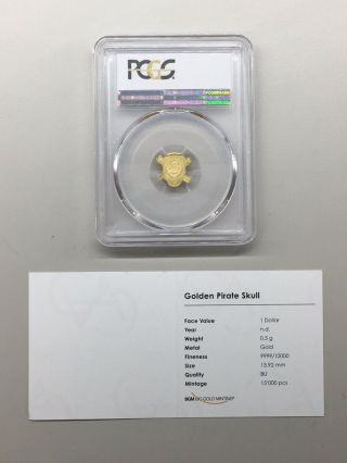 2017 Palau $1 Golden Pirate Skull MS 70 First Day of Issue Gold Coin w/ 2