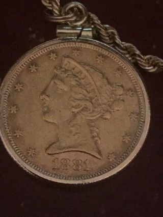 1881 Gold U.  S.  $5 Dollar Liberty Head Eagle Coin In 22 " 3.  5 Mm 14k Necklace